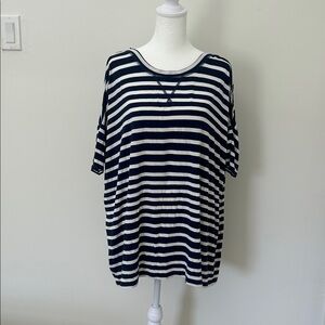 CAbi Navy and White Striped Short Sleeve Tee